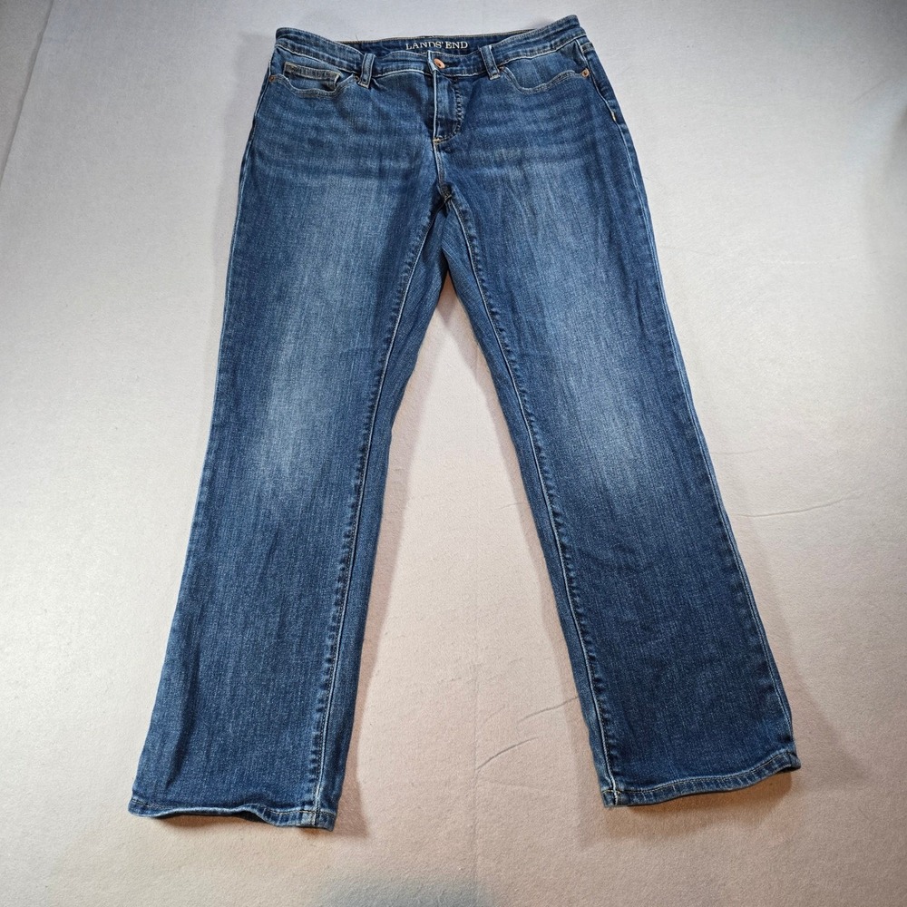 Lands End Mid Rise Straight Leg Jeans Womens 10 Petite Blue Denim Medium Wash - Picture 2 of 7